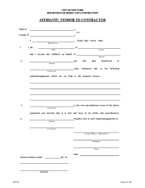 Affidavit Vendor to Contractor