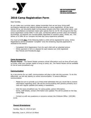 2016 Camp Registration Form