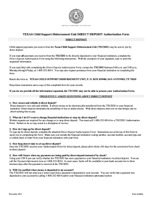 Texas Child Support Direct Deposit Authorization Form