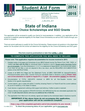 Student Aid Form 2014