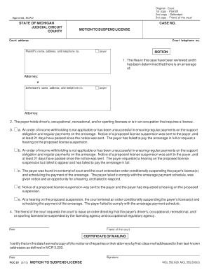 Motion to Suspend License