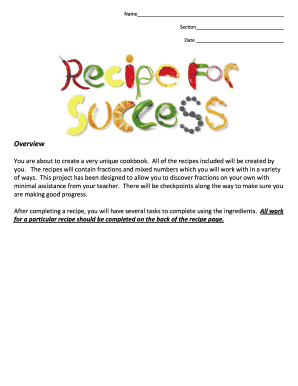 Fraction Cookbook Activity Sheet