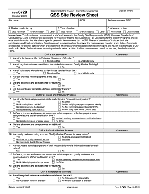 IRS Form 6729 QSS Site Review Sheet