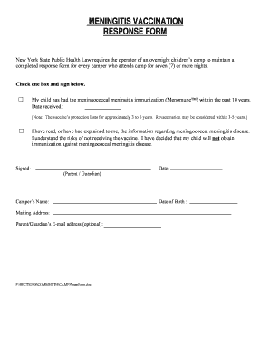 New York Meningococcal Vaccination Response Form