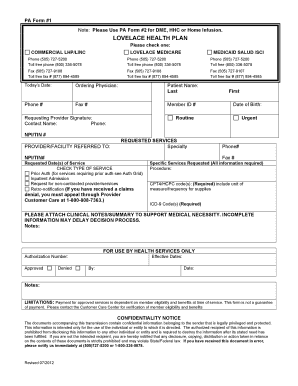 PA Form 1 for Healthcare Services Request