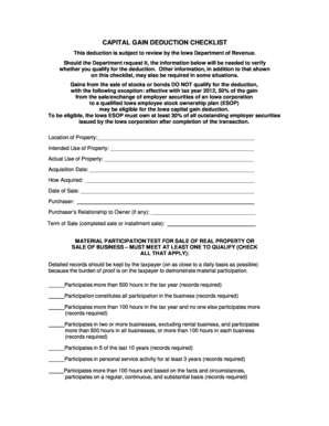 Iowa Capital Gain Deduction Checklist