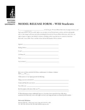 Model Release Form - WIU Students