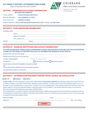 Colorado EFT Direct Deposit Authorization Form