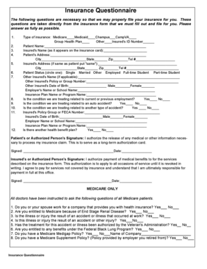 Insurance Questionnaire