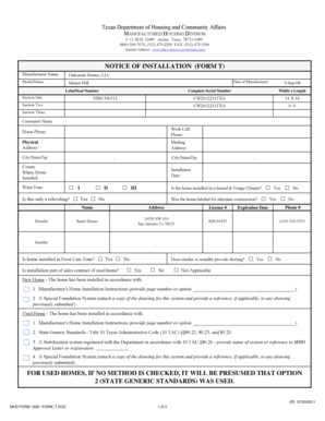 Texas Notice of Installation for Manufactured Housing