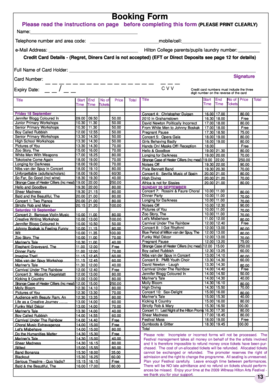 Hilton College Arts Festival Booking Form