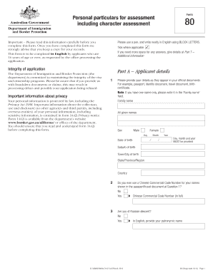Australian Visa Application Form 80