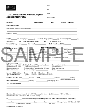 Total Parenteral Nutrition Assessment Form