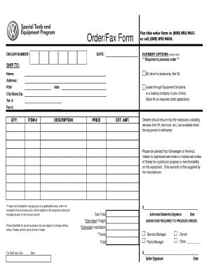 Volkswagen Equipment Order Form