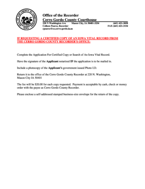 Iowa Vital Record Application Form