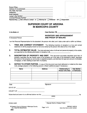 Arizona Inventory and Appraisement Form