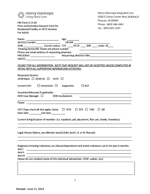Prior Authorization Request Form for Residential Facility or HCTC Services