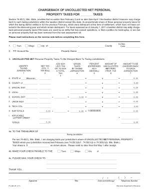 Wisconsin Uncollected Personal Property Tax Chargeback Form