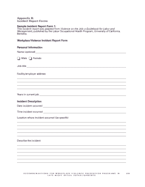 Workplace Violence Incident Report Form