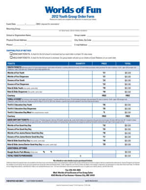2012 Youth Group Order Form