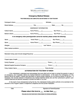 Emergency Medical Release Form