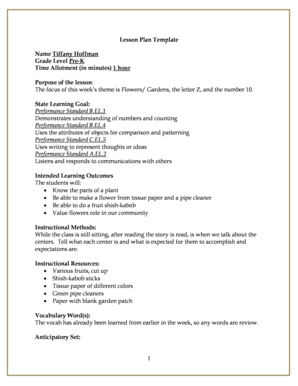 Pre-K Lesson Plan Template
