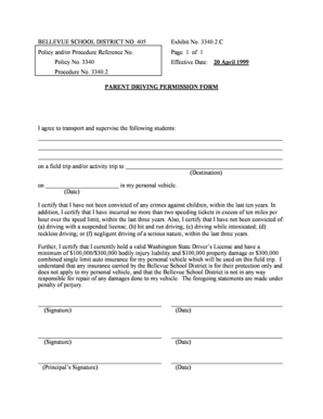 Parent Driving Permission Form