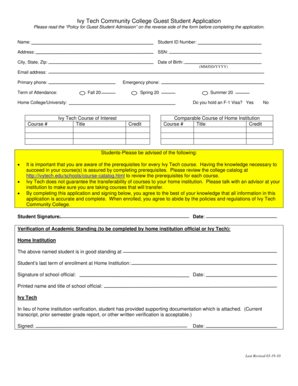 Ivy Tech Guest Student Application