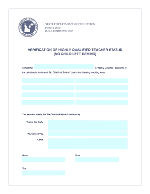 No Child Left Behind Teacher Verification Form