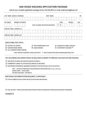 San Diego Housing Application Package