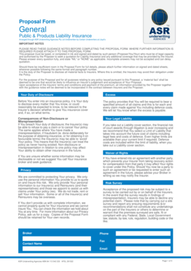 Public & Products Liability Insurance Proposal Form