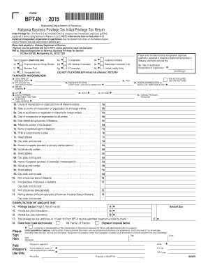 Alabama Business Privilege Tax Initial Return