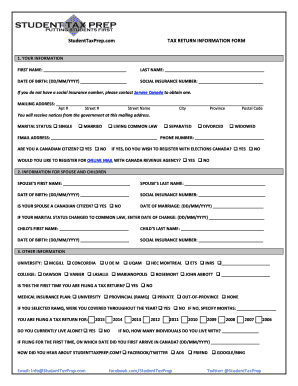 Canadian Student Tax Return Information Form
