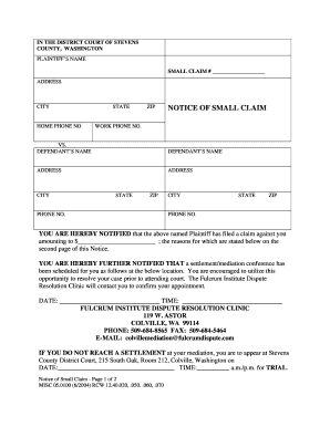 Washington Small Claim Notice