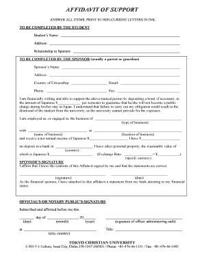 Affidavit of Support for Student in Japan