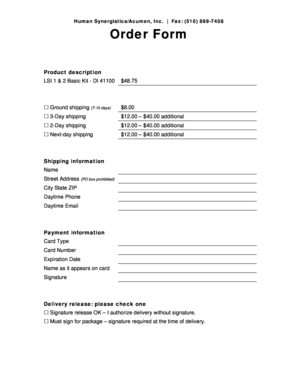 Human Synergistics Order Form