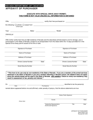 Nevada Affidavit of Purchaser