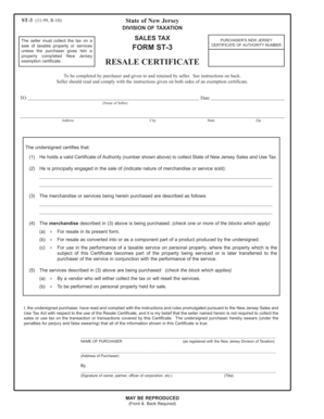 New Jersey Sales Tax Resale Certificate