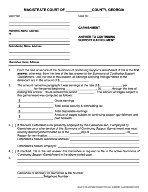 Georgia Answer to Continuing Support Garnishment