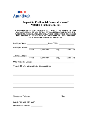 Request for Confidential Communications of Protected Health Information