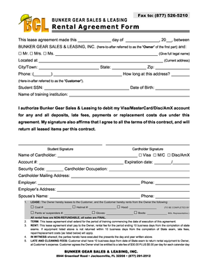 Bunker Gear Sales Leasing Agreement