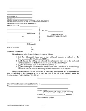 Affidavit of Non-Military Service