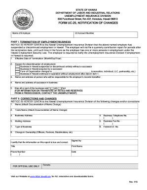 Hawaii UC-25 Notification of Changes