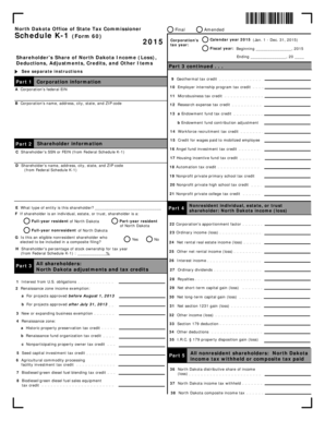 North Dakota Schedule K-1 Form 60