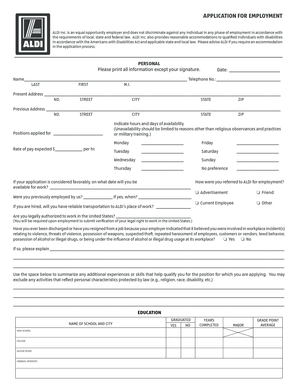 ALDI Employment Application Form