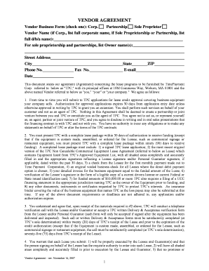 Vendor Agreement for Lease Programs