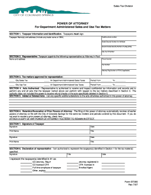 Colorado Springs Sales Tax Power of Attorney