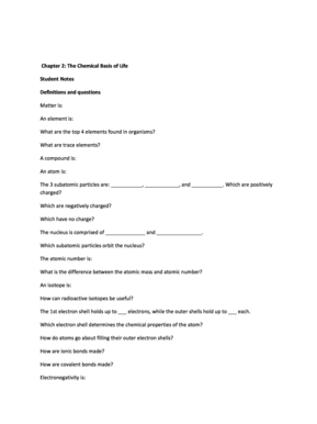 Student Notes on Chemical Basis of Life