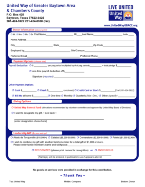 United Way Donation Form