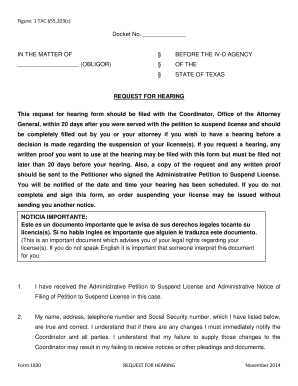 Texas Request for Hearing on License Suspension